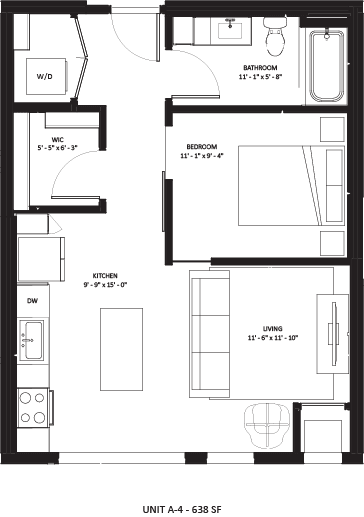 1 bedroom 1 bathroom A-4 Floor Plan at The Mera, St Louis Park, MN