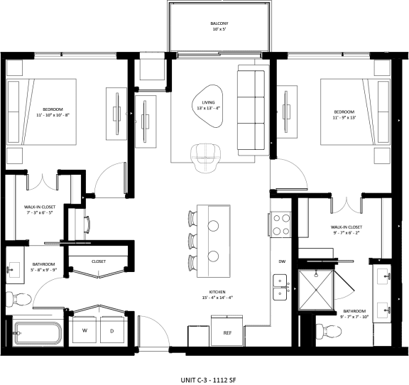 2 bed 2 bathroom C-3 Floor Plan at The Mera, Minnesota