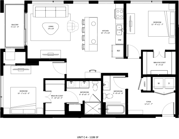 2 bedroom 2 bathroom C-4 Floor Plan at The Mera, St Louis Park