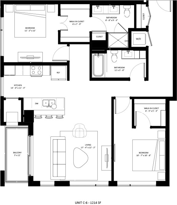 2 bedroom 2 bathroom C-6 Floor Plan at The Mera, Minnesota, 55426