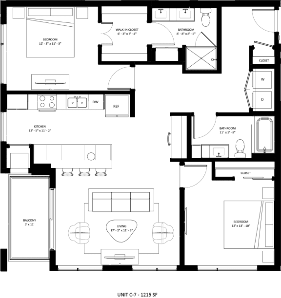 2 bedroom 2 bathroom C-7 Floor Plan at The Mera, St Louis Park, MN 55426