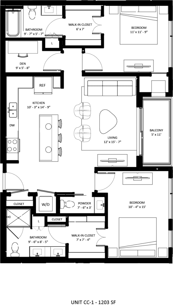 2 bedroom 2 bathroom CC-1 Floor Plan at The Mera, St Louis Park, 55426