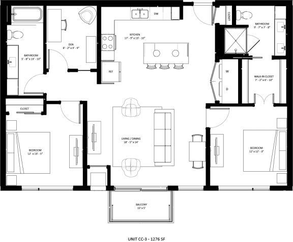 2 bedroom 2 bathroom CC-3 Floor Plan at The Mera, Minnesota, 55426
