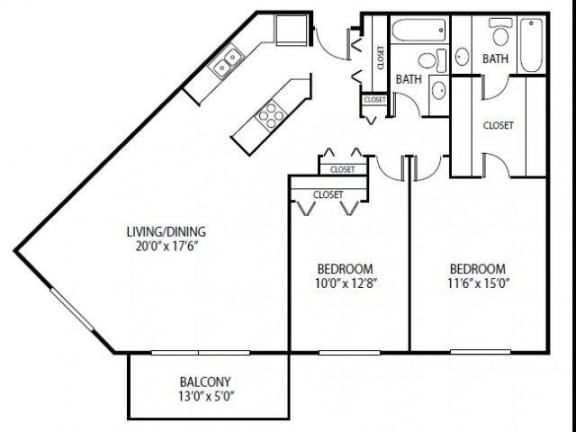 Cedars Lakeside Apartments in Little Canada, MN 2 Bedroom Apartment Royal Oak Floor Plan