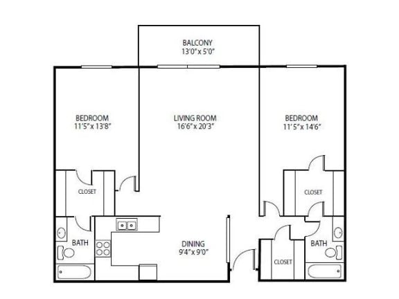 Floor Plan  Cedars Lakeside Apartments in Little Canada, MN 2 Bedroom Apartment Spruce Floor Plan