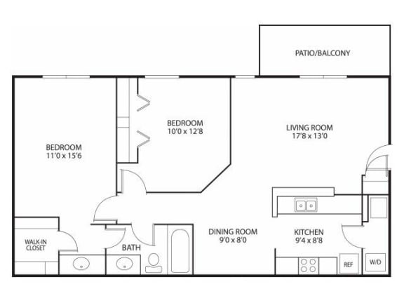 Mallard Ridge Crest Floor Plan Mallard Ridge Apartments in Maple Grove, MN 2 Bedroom 1 Bathroom
