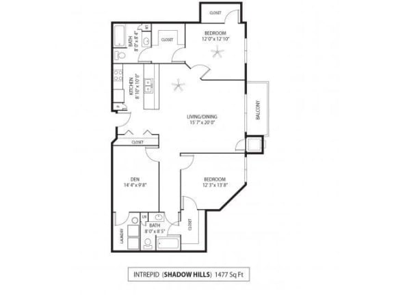Shadow Hills Intrepid Floor Plan Shadow Hills Apartments in Plymouth, MN 2 Bedroom 2 Bath