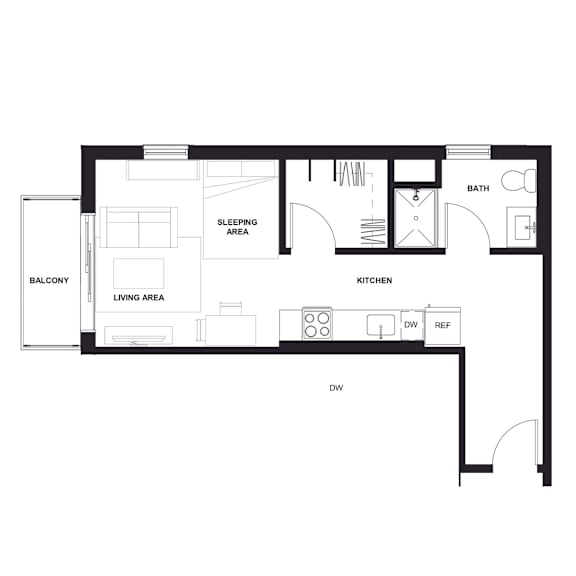 Floor Plan  a floor plan of a house with a black and white floor plan at Zelia on Seven, St Louis Park, MN