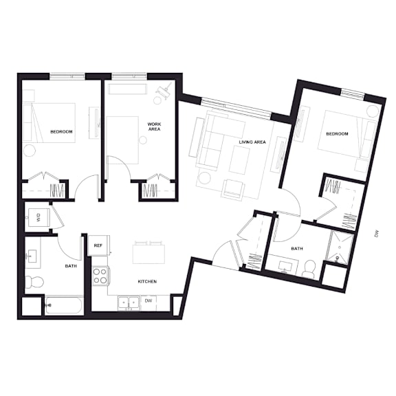 Floor Plan  a floor plan of a residence with an open floor plan at Zelia on Seven, Minnesota
