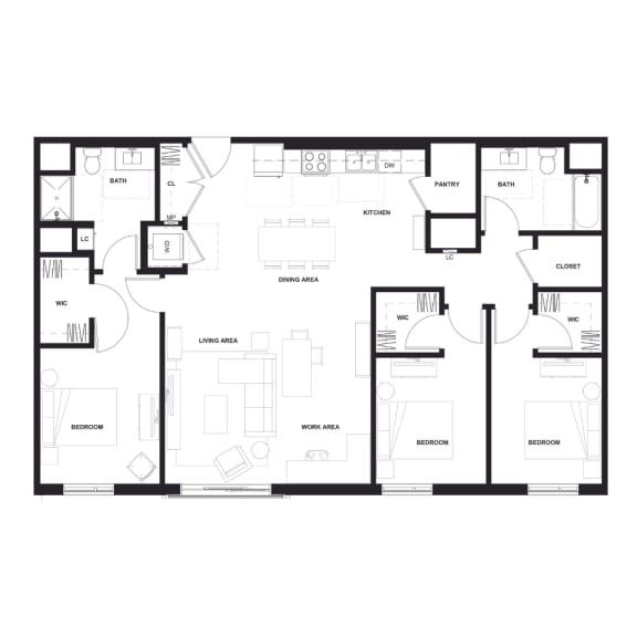 4 bedroom floor plan apartments for rent at Zelia on Seven, Minnesota, 55416
