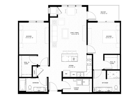Floor Plan  2 bed 2 bath E&#xA0;at Nuvelo at Parkside, Apple Valley, MN