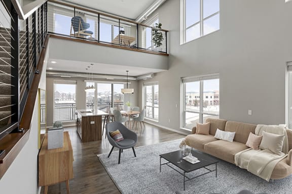 Living room with sofa at The Mera, St Louis Park, 55426