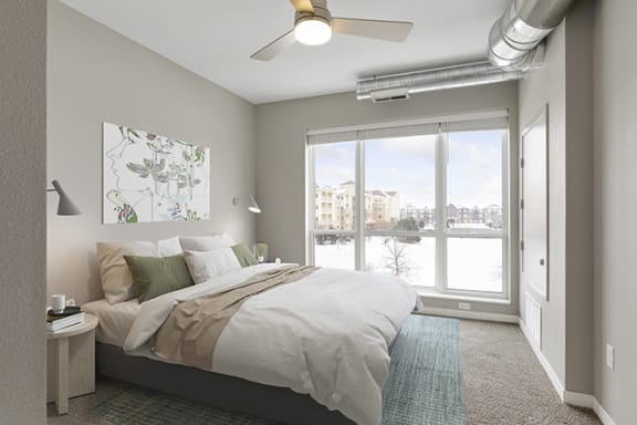 Bedroom with cozy bed at Nuvelo at Parkside, Apple Valley, 55124