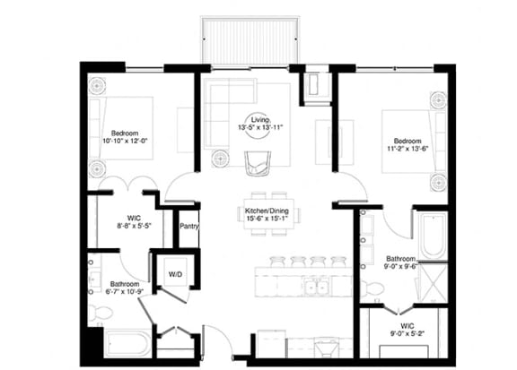 2 Bedroom American Elm Floor Plan at Central Park West, Minnesota, 55416