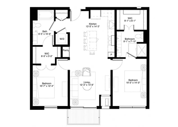 2 Bedroom Maple Floor Planat Central Park West, St. Louis Park, MN, 55416