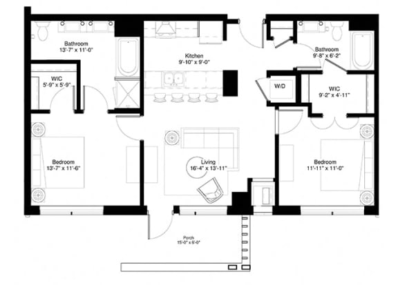 2 Bedroom White Pine Floor Plan at Central Park West, St. Louis Park, 55416