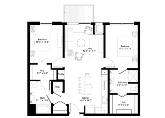 2 Bedroom White Spruce Floor Plan at Central Park West, St. Louis Park, MN