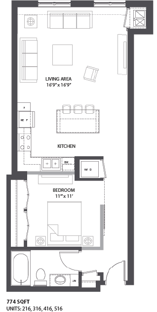 1 bed, 1 bath G floorplan at The Palmer, Minneapolis, MN