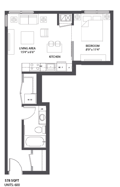 1 bed 1 bath floor plan L1 at The Palmer, Minneapolis, MN