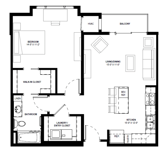 Papyrus Floor Plan 835 Sq.Ft. at Galante at Parkside, Apple Valley, MN, 55124