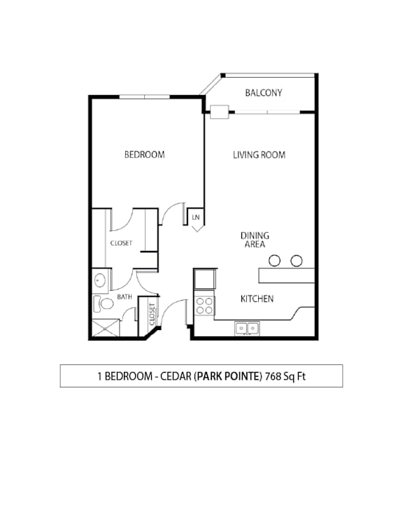 1 Bed 1 Bath Floor Plan at Park Pointe, St. Louis Park, MN, 55426