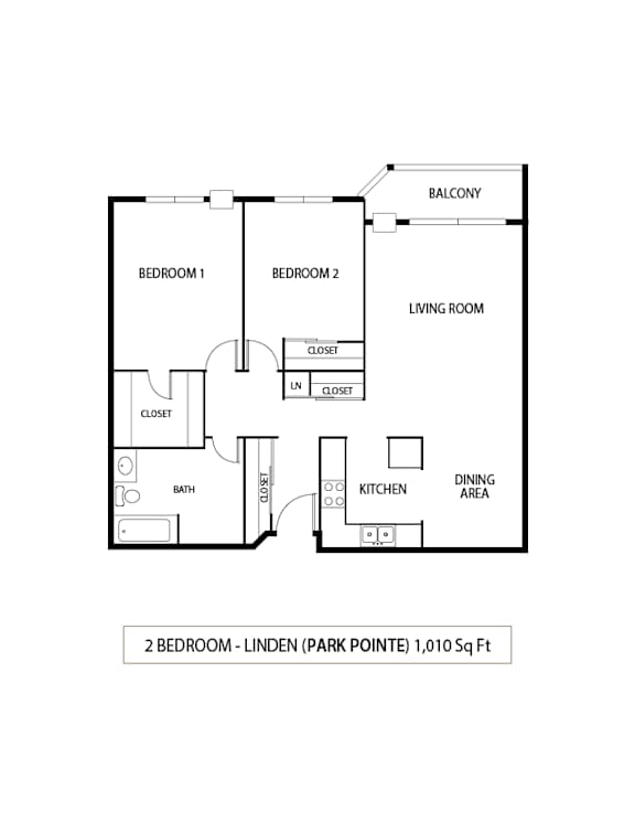 2 Bed 1 Bath Floor Plan at Park Pointe, MN, 55426