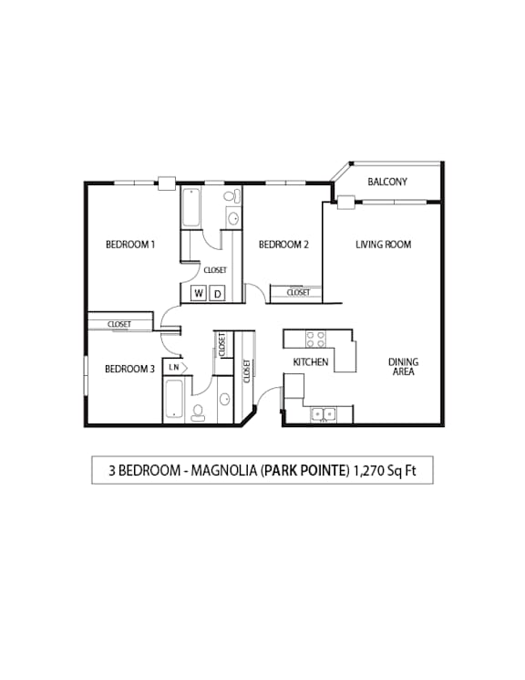 3 Bed 2 Bath Floor Plan at Park Pointe, St. Louis Park, 55426