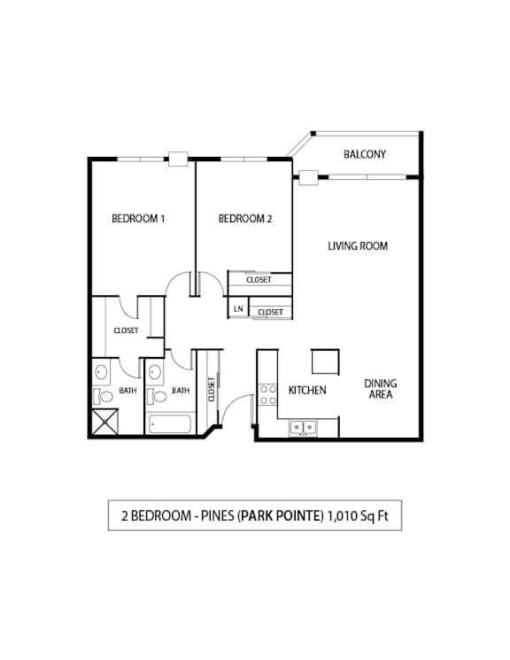 2 Bed 2 Bath Floor Plan at Park Pointe, St. Louis Park