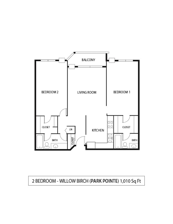 2 Bed 2 Bath Floor Plan at Park Pointe, St. Louis Park, MN, 55426