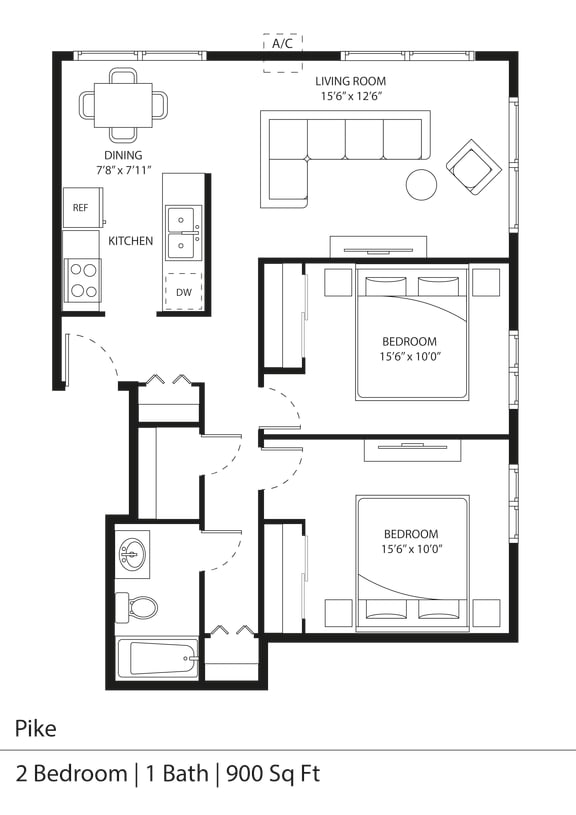 a floor plan for a two bedroom unit with a bathroom and a balcony