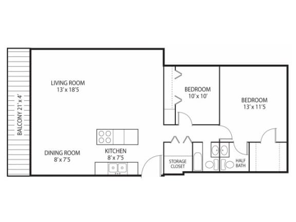 Floor Plan  Beach South at the Lake Apartments in Robbinsdale, MN 2 beds 1.5 bath