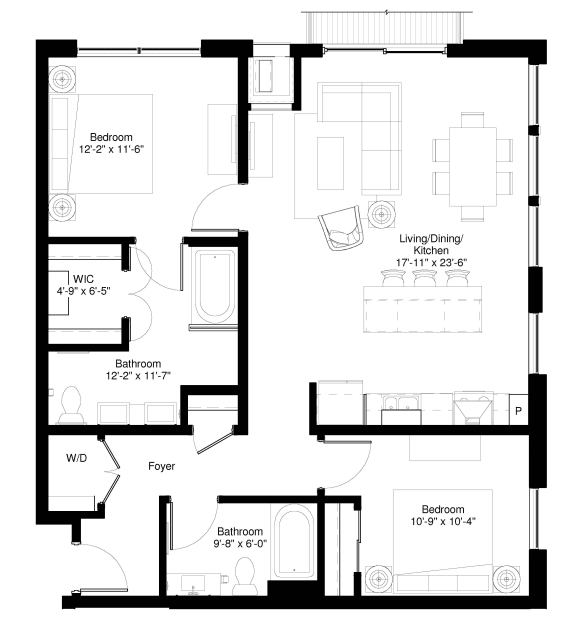 2 Bedroom Sassafras Floor Plan at Central Park West, St. Louis Park, Minnesota