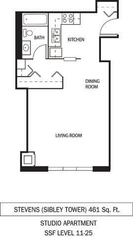 St. Louis and Stevens Floor Plan Galtier Towers Apartments in Lowertown, St. Paul, MN Studio Apartment