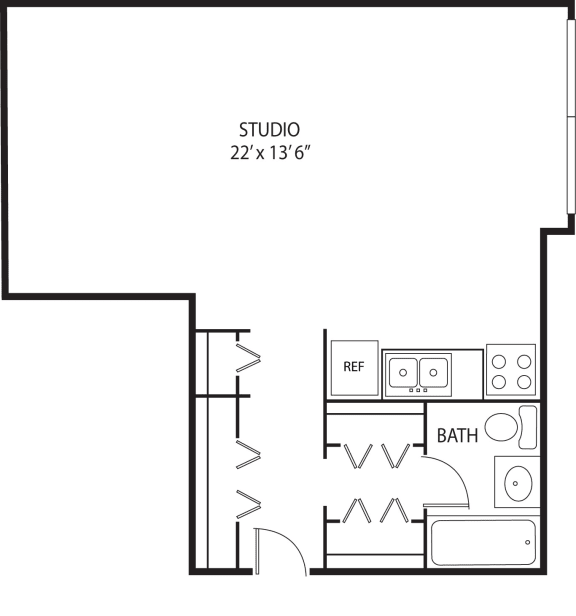 Studio 1 bath Floor Plan F at Axon Green, Minneapolis, 55416