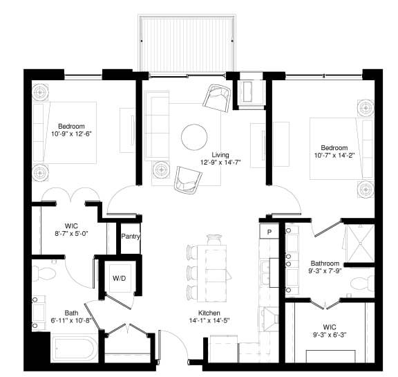 2 Bedroom White Spruce Floor Plan at Central Park West, St. Louis Park, MN