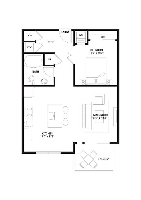 Whittier Floor Plan 765 Sq. Ft. at The Whit, Minneapolis, MN