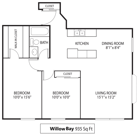 2 bed 1 bath floor plan A  at Mears Park Place, St. Paul, MN, 55101