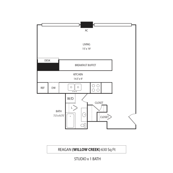 Floor Plan  Studio Floor Plan  at Willow Creek, Plymouth, Minnesota