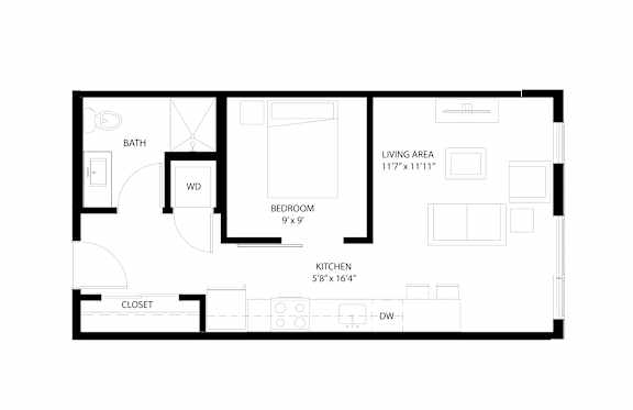 Windom Floor Plan 502 Sq.Ft. at The Whit, Minneapolis