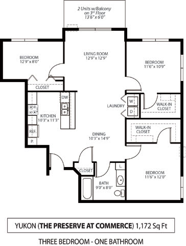 Floor Plan  The Preserve at Commerce Apartments in Rogers, MN 3 Bedroom 1 Bath