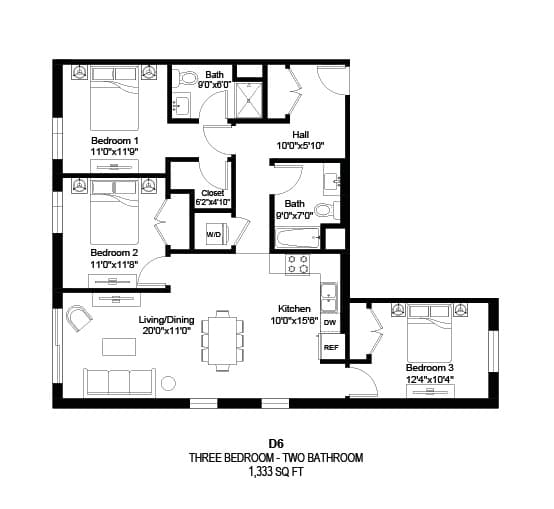 D6 Floor Plan at Zelia on Seven in St. Louis Park, MN 55416