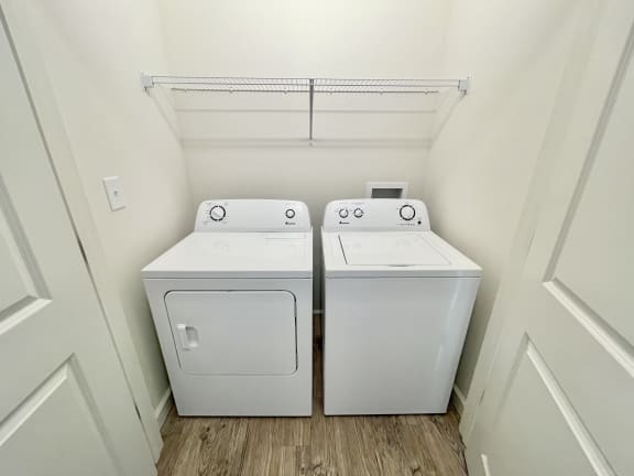 washer & dryer in upstairs closet at Murdock Gardens Apartments, Lafayette, IN 47904