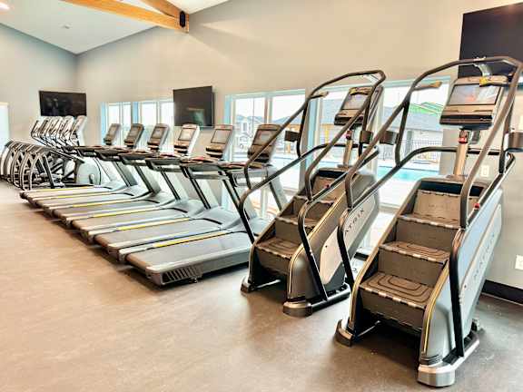 A gym with treadmills lined up.at Concord Crossing, Lafayette