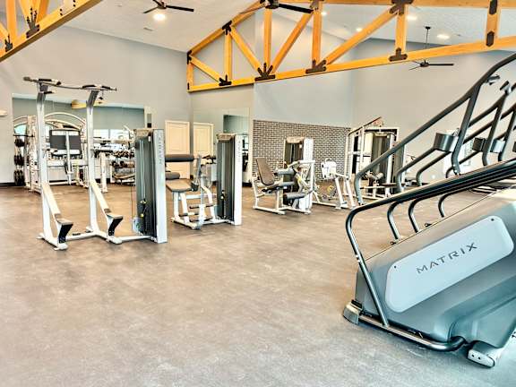 A gym with a variety of equipment including a Matrix machine.at Concord Crossing, Indiana