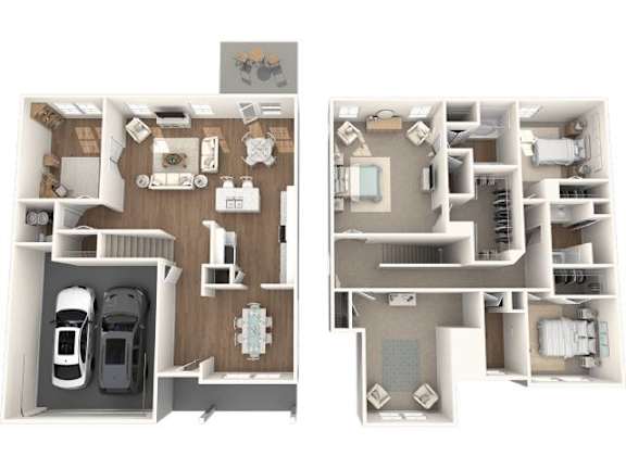 A floor plan of a two-bedroom apartment with a living room, kitchen, and bathroom.