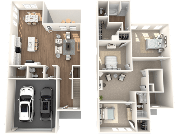 a rendering of a house and a car in a floor plan