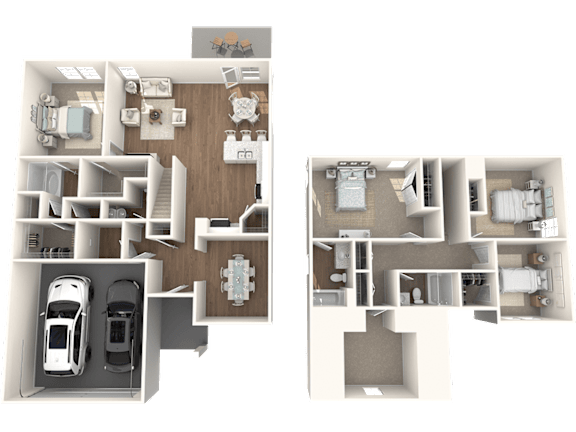 a 3d rendering of a floor plan of a house with a car