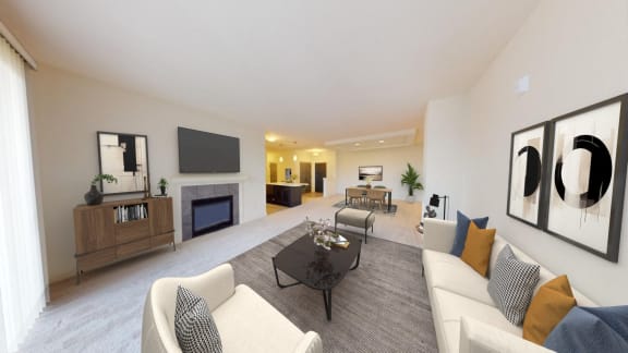 a living room with a couch and a table