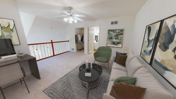 a living room with a couch and a coffee table