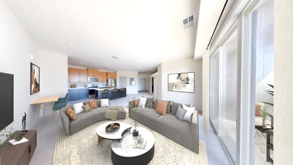 a living room with a couch and a table